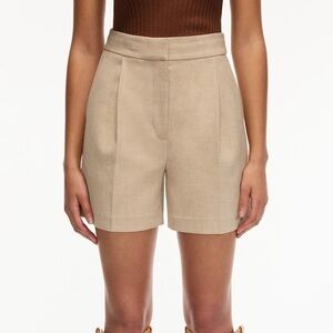 Aritzia Wilfred Ibiza High Rise Pleated Shorts 8 Heather Light Oatmeal